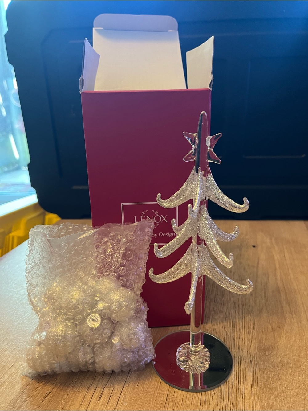 Lenox Silver Glitter Glass Holiday Tree Ornament Stand with Star Top